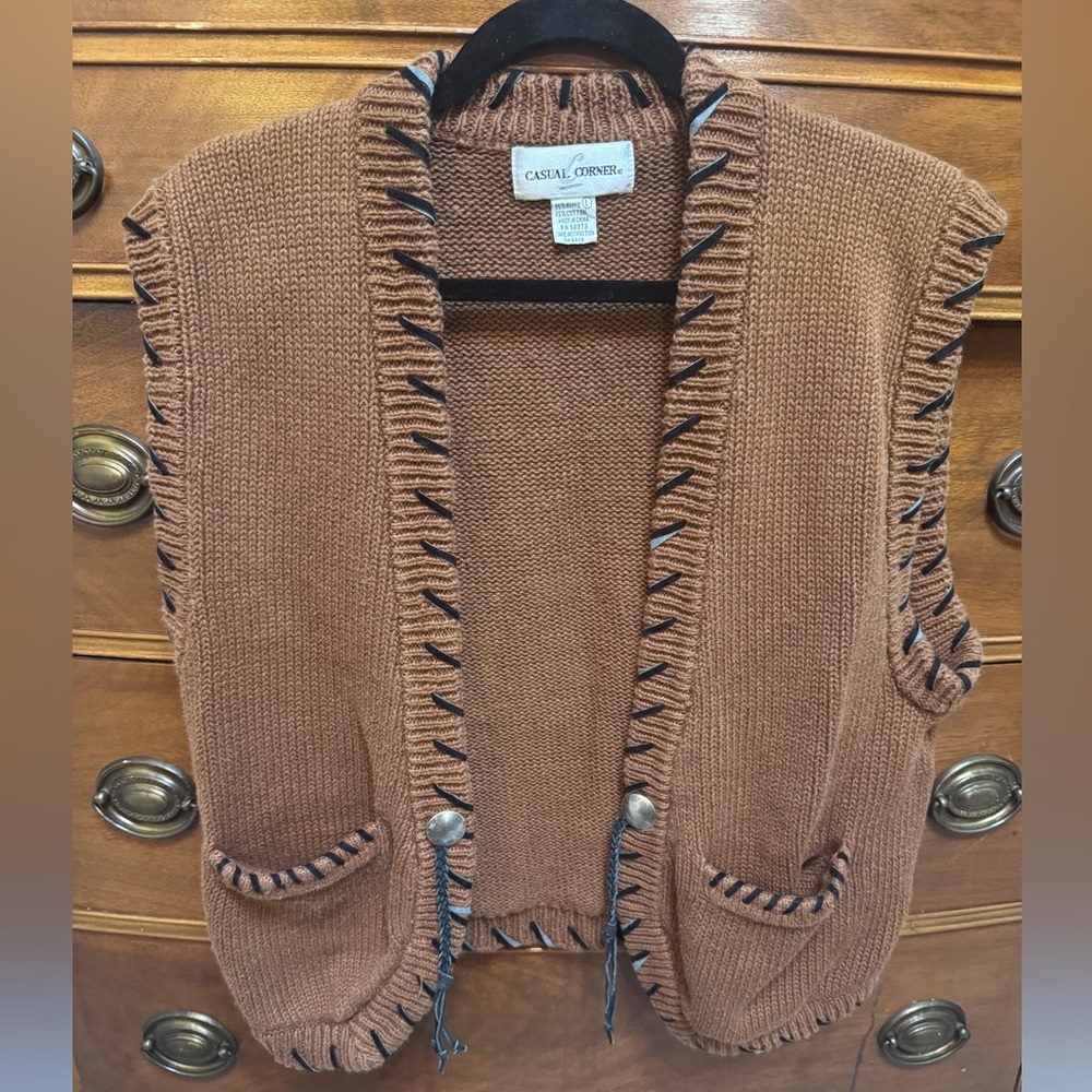 Casual Corner Brown Concho Cardigan Vest Large